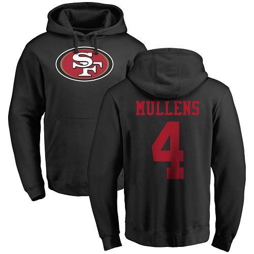 Men San Francisco 49ers Black Nick Mullens Name and Number Logo #4 Pullover NFL Hoodie Sweatshirts->nfl t-shirts->Sports Accessory